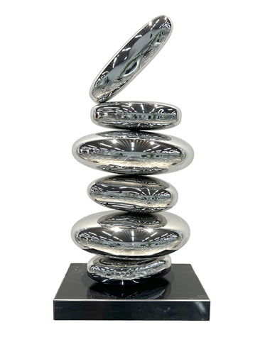 Reflective Stacked Discs Stainless Steel Sculpture – Modern Indoor Decoration