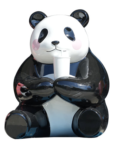 Fiberglass Panda with Beverage Sculpture for Outdoor Decoration