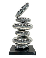 Reflective Stacked Discs Stainless Steel Sculpture – Modern Indoor Decoration