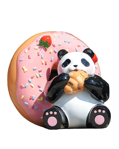 Fiberglass Panda & Donut Sculpture for Outdoor Decoration