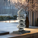 Reflective Stacked Discs Stainless Steel Sculpture – Modern Indoor Decoration