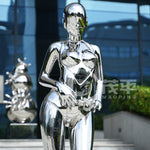 Creative stainless steel robot girl sculpture for interior decor