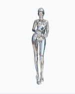 Creative stainless steel robot girl sculpture for interior decor